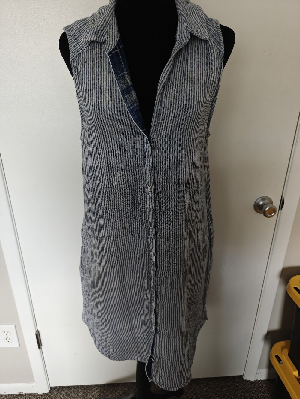 Bella Dahl Striped Button-up Dress L Blue White Cotton